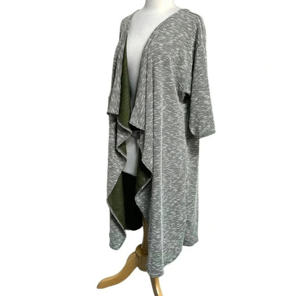 Lularoe M army green & white speckled 3/4 sleeve draped duster - Picture 1 of 6